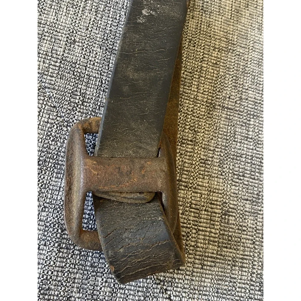 VTG Antique Rustic Metal Cowbell with Heavy Leather Strap & Iron Buckle Country